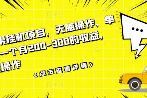 数据采集挂机项目，无脑操作，单台手机一个月200-300的收益，可批量操作