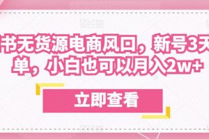 众狼电商余文小红书无货源电商风口，新号3天破首单，小白也可以月入2w+