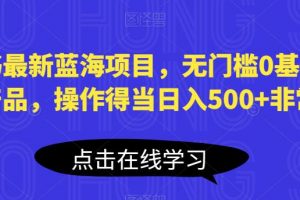 小红书最新蓝海项目，无门槛0基础操作，刚需产品，操作得当日入500+非常简单【揭秘】