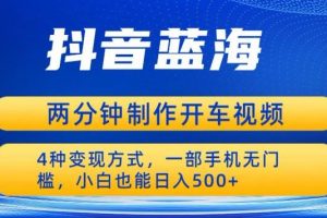 蓝海项目发布开车视频，两分钟一个作品，多种变现方式，一部手机无门槛小白也能日入500