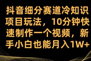 抖音细分赛道冷知识项目玩法，10分钟快速制作一个视频，新手小白也能月入1W+【揭秘】