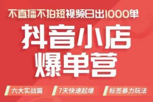 抖店商品卡运营班（8月份），从0-1学习抖音小店全部操作方法，不直播不拍短视频日出1000单