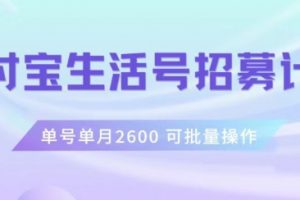 支付宝生活号作者招募计划，单号单月2600，可批量去做，工作室一人一个月轻松1w+【揭秘】