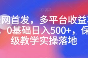 全网首发，多平台收益项目，0基础日入500+，保姆级教学实操落地【揭秘】