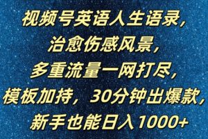 视频号英语人生语录，多重流量一网打尽，模板加持，30分钟出爆款，新手也能日入1000+【揭秘】