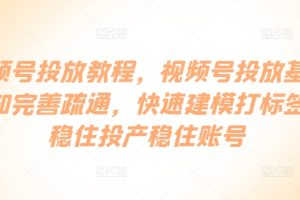 视频号投放教程，视频号投放基础认知完善疏通，快速建模打标签，稳住投产稳住账号