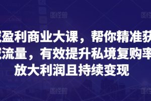 全域盈利商业大课，帮你精准获取公域流量，有效提升私境复购率，放大利润且持续变现