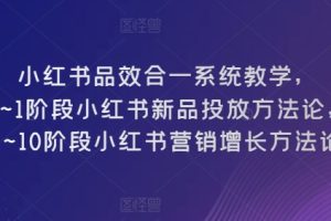 小红书品效合一系统教学，0~1阶段小红书新品投放方法论，1~10阶段小红书营销增长方法论