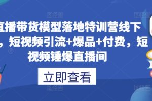 直播带货模型落地特训营线下课，短视频引流+爆品+付费，短视频锤爆直播间