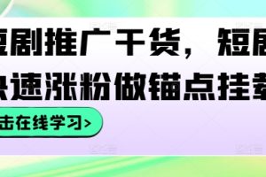 短剧推广干货，短剧快速涨粉做锚点挂载