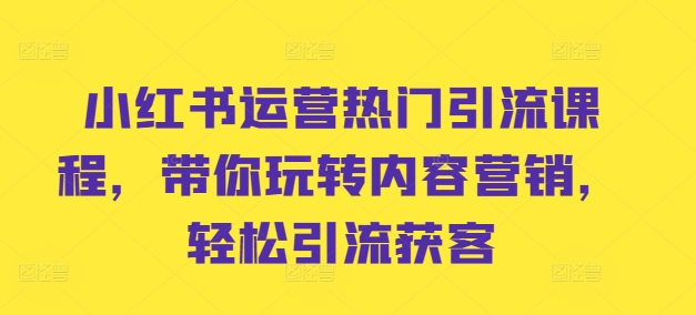 小红书运营热门引流课程，带你玩转内容营销，轻松引流获客