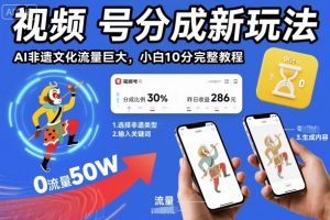 视频号分成新玩法，AI非遗文化流量巨大，小白10分钟搞定，完整教程