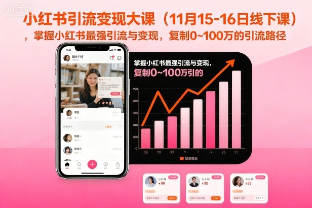 小红书引流变现大课(11月15-16日线下课),掌握小红书最强引流与变现,复制0~100万的引流路径插图 小红书引流变现大课(11月15-16日线下课),掌握小红书最强引流与变现,复制0~100万的引流路径