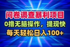 问卷调查暴利项目，0撸无脑操作，提现快，每天轻松日入100+【揭秘】