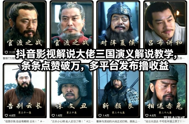 抖音影视解说大佬三国演义解说教学,条条点赞破万,多平台发布撸收益插图 抖音影视解说大佬三国演义解说教学,条条点赞破万,多平台发布撸收益