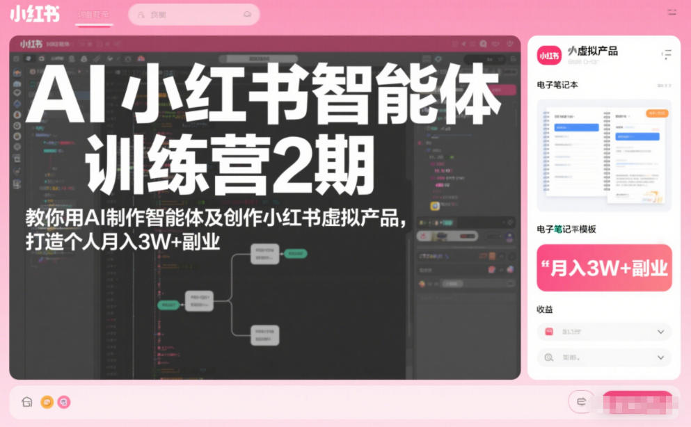 AI小红书智能体训练营2期,教你用AI制作智能体及创作小红书虚拟产品,打造个人月入3W+副业(更新)插图 AI小红书智能体训练营2期,教你用AI制作智能体及创作小红书虚拟产品,打造个人月入3W+副业(更新)