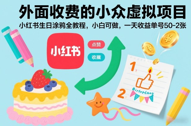外面收费的小众虚拟项目,小红书生日涂鸦全教程,小白可做,一天收益单号50-2张插图 外面收费的小众虚拟项目,小红书生日涂鸦全教程,小白可做,一天收益单号50-2张