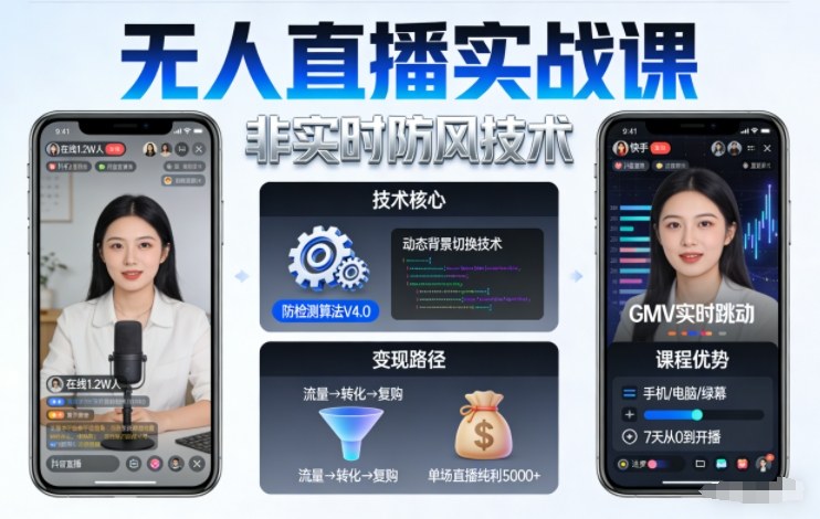宝子哥无人直播实战课,非实时防风技术,聚焦抖音快手等平台直播带货,轻松开启直播变现之路(更新2026)插图 宝子哥无人直播实战课,非实时防风技术,聚焦抖音快手等平台直播带货,轻松开启直播变现之路(更新2026)
