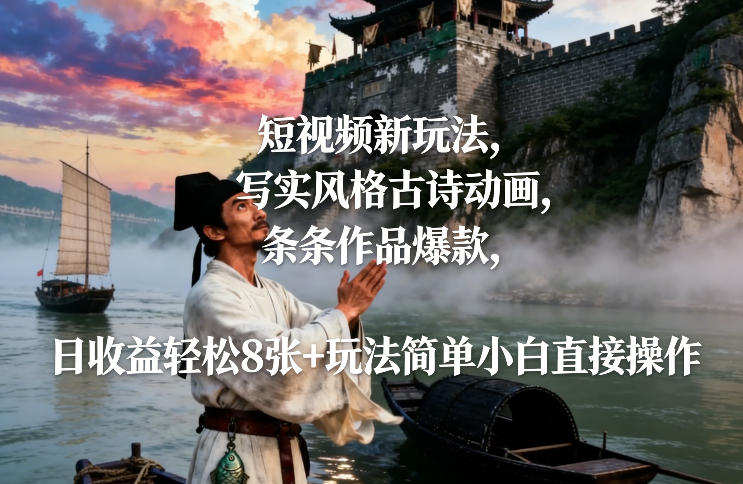 短视频新玩法,写实风格古诗动画,条条作品爆款,日收益轻松8张+玩法简单小白直接操作插图 短视频新玩法,写实风格古诗动画,条条作品爆款,日收益轻松8张+玩法简单小白直接操作