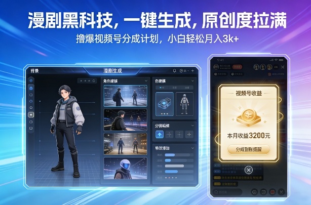 漫剧黑科技,一键生成,原创度拉满,撸爆视频号分成计划,小白轻松月入3k+插图 漫剧黑科技,一键生成,原创度拉满,撸爆视频号分成计划,小白轻松月入3k+