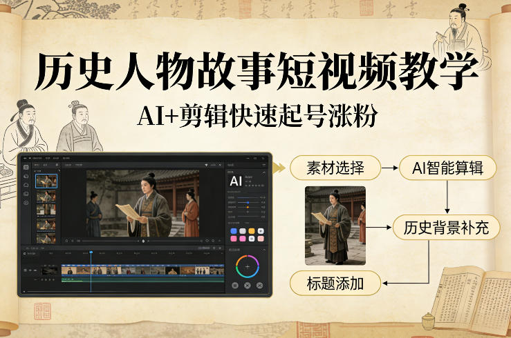历史人物故事短视频教学,AI+剪辑制作历史人物题材短视频,快速起号涨粉插图 历史人物故事短视频教学,AI+剪辑制作历史人物题材短视频,快速起号涨粉