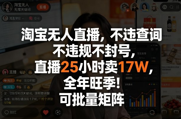 淘宝无人直播,不违规不封号,直播25小时卖17W,全年旺季!可批量矩阵【揭秘】插图 淘宝无人直播,不违规不封号,直播25小时卖17W,全年旺季!可批量矩阵【揭秘】