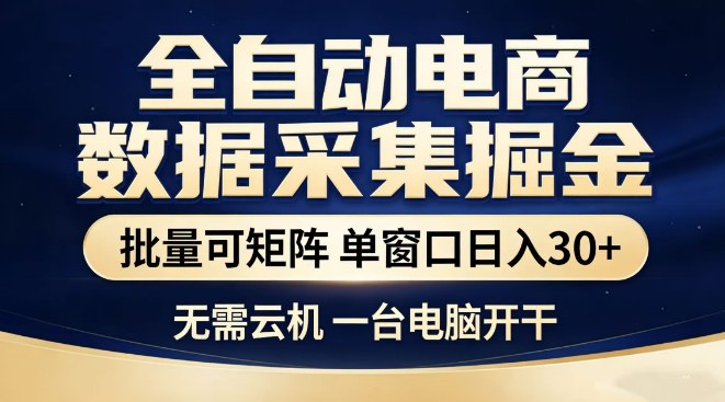 全自动电商数据集掘金，批量可矩阵，单窗口日入30+，无需云机，一台电脑开干【揭秘】
