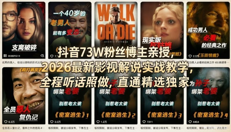 抖音73W粉丝博主亲授,2026最新影视解说实战教学,全程听话照做,直通精选独家插图 抖音73W粉丝博主亲授,2026最新影视解说实战教学,全程听话照做,直通精选独家