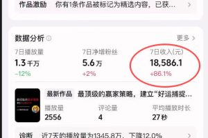 抖音31W博主的思维破局短视频制作教学，可进伙伴计划+精选独家，7天收益1.8W