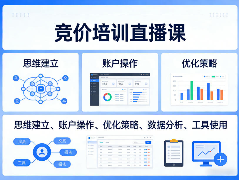 竞价培训直播课,覆盖思维建立、账户操作、优化策略、数据分析、工具使用等,全方位提升效果插图 竞价培训直播课,覆盖思维建立、账户操作、优化策略、数据分析、工具使用等,全方位提升效果