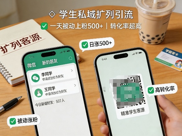 学生私域扩列引流,一天被动上粉500+,转化率超高插图 学生私域扩列引流,一天被动上粉500+,转化率超高