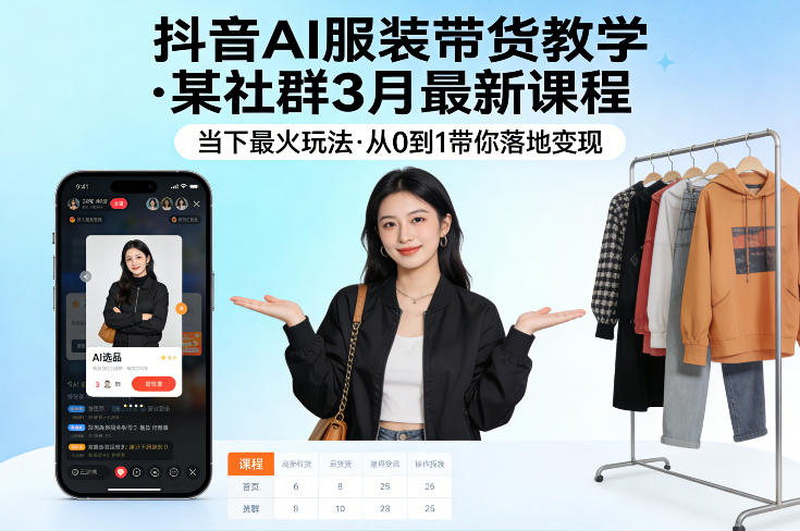 抖音AI服装带货教学,某社群3月最新课程,当下最火玩法,从0到1带你落地变现插图 抖音AI服装带货教学,某社群3月最新课程,当下最火玩法,从0到1带你落地变现