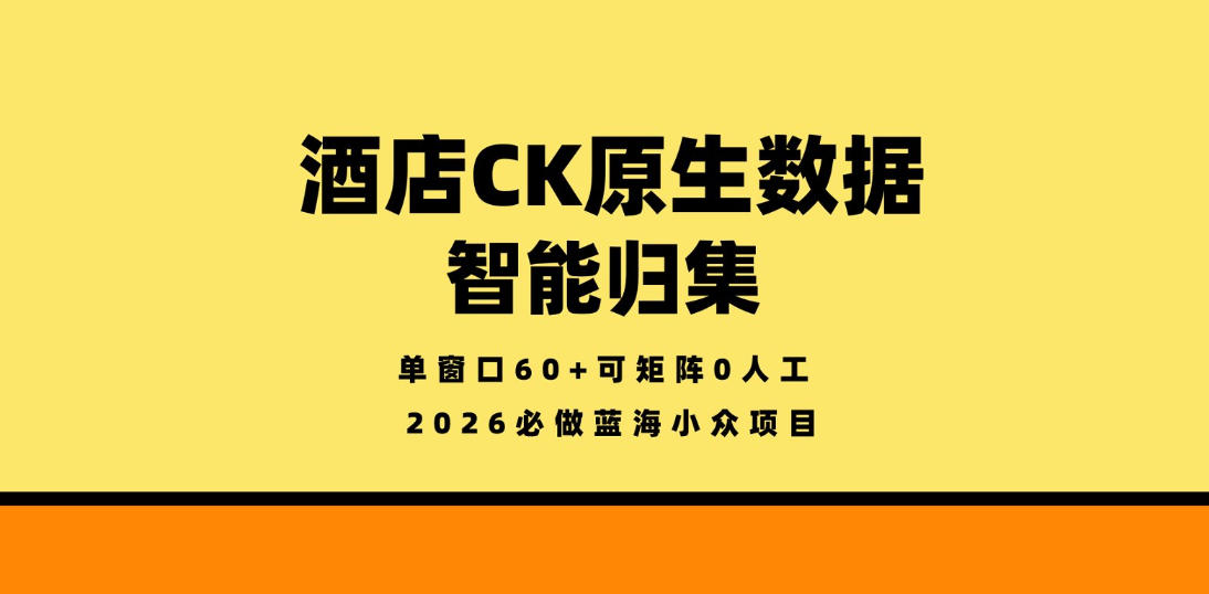 酒店CK原生数据智能归集,单窗口60+可矩阵0人工,2026必做蓝海小众项目【揭秘】插图 酒店CK原生数据智能归集,单窗口60+可矩阵0人工,2026必做蓝海小众项目【揭秘】