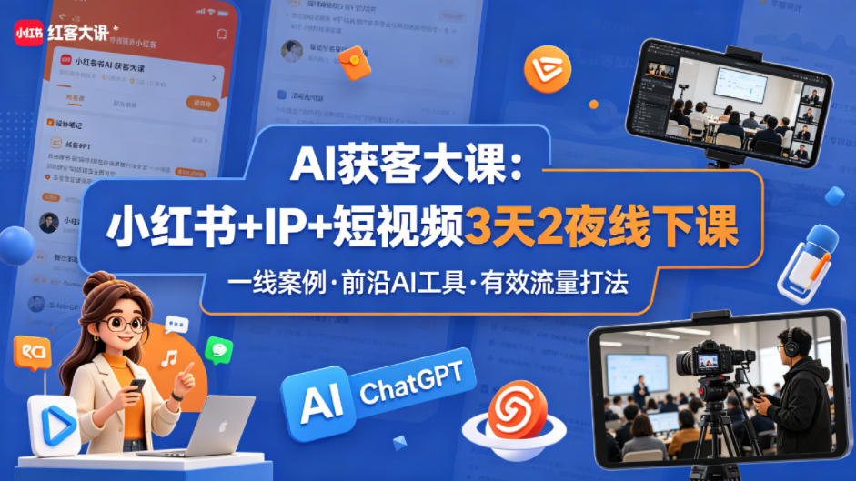 AI获客大课小红书+IP+短视频3天2夜线下课,用最真实的一线案例,最前沿的AI工具,最有效的流量打法(完整版)插图 AI获客大课小红书+IP+短视频3天2夜线下课,用最真实的一线案例,最前沿的AI工具,最有效的流量打法(完整版)