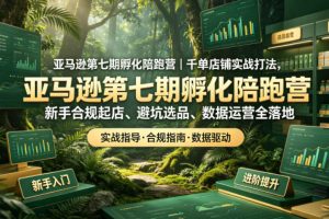 亚马逊第七期孵化陪跑营｜千单店铺实战打法，新手合规起店、避坑选品、数据运营全落地
