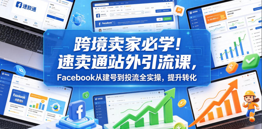 跨境卖家必学！速卖通站外引流课，Facebook从建号到投流全实操，提升转化
