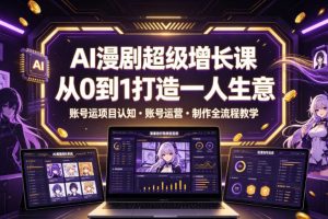 AI漫剧超级增长课，从0到1打造一人生意，项目认知账号运营制作全流程教学