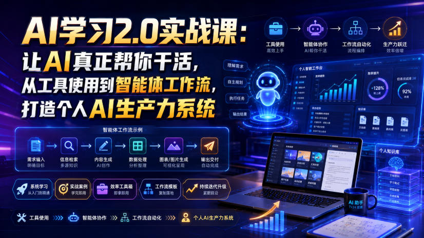 AI学习2.0实战课:让AI真正帮你干活,从工具使用到智能体工作流,打造个人AI生产力系统插图 AI学习2.0实战课:让AI真正帮你干活,从工具使用到智能体工作流,打造个人AI生产力系统