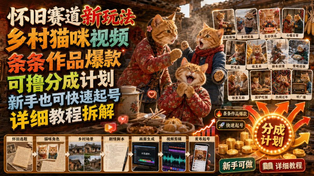 怀旧赛道新玩法,乡村猫咪视频,条条作品爆款,可撸分成计划,新手也可快速起号,详细教程拆解插图 怀旧赛道新玩法,乡村猫咪视频,条条作品爆款,可撸分成计划,新手也可快速起号,详细教程拆解