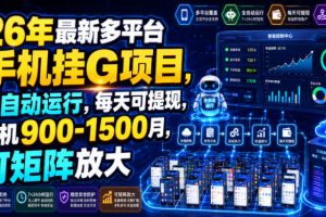 26年最新多平台手机挂G项目,全自动运行,每天可提现,单机900-1500月,可矩阵放大【揭秘】