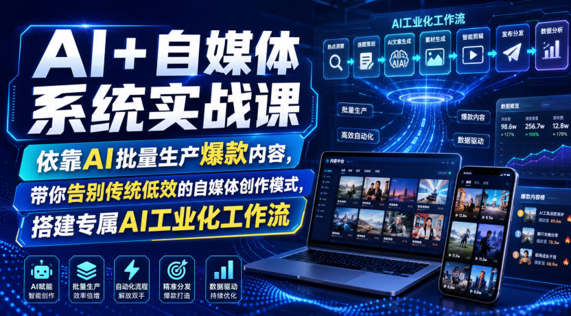 AI+自媒体系统实战课,依靠AI批量生产爆款内容,带你告别传统低效的自媒体创作模式,搭建专属AI工业化工作流插图 AI+自媒体系统实战课,依靠AI批量生产爆款内容,带你告别传统低效的自媒体创作模式,搭建专属AI工业化工作流