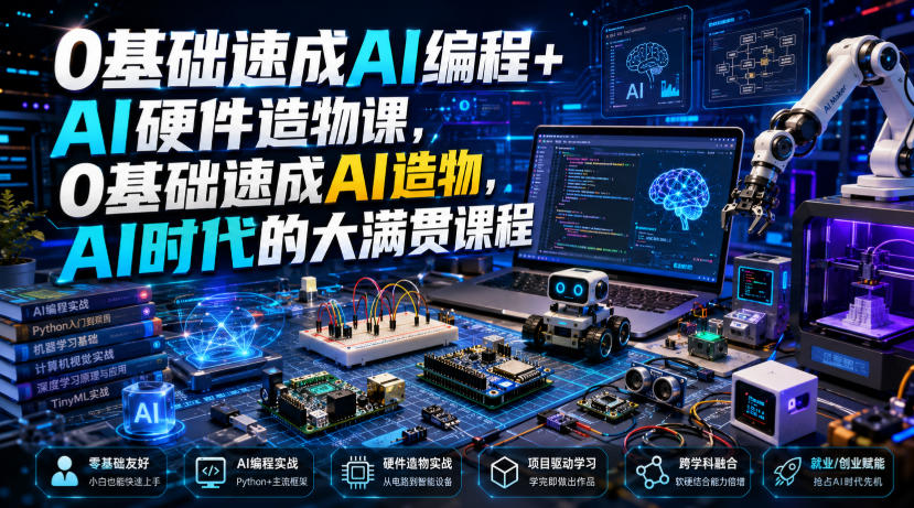 0基础速成AI编程+AI硬件造物课,0基础速成AI造物,AI时代的大满贯课程插图 0基础速成AI编程+AI硬件造物课,0基础速成AI造物,AI时代的大满贯课程
